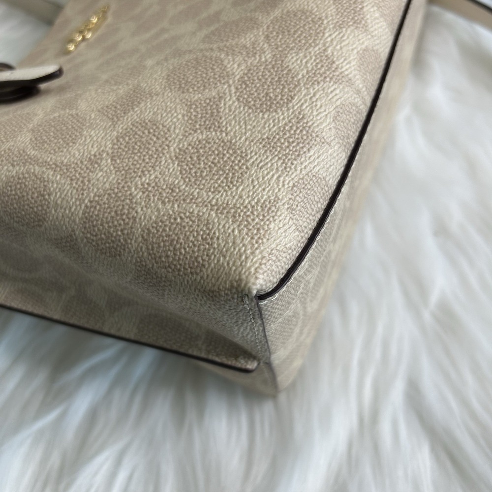 Coach Mollie Tote 25 Sand Chalk Signature Canvas Leather Bag NEW - Picture 10 of 13